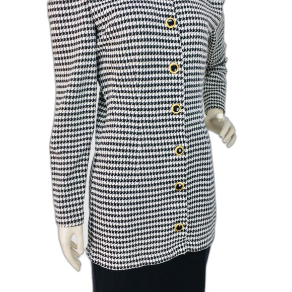 VTG All That Jazz Knit Color Block Houndstooth Puff Sleeve Sweater Dress Suit - Picture 2 of 8